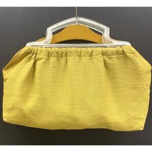 Vintage 1940s Yellow Knitting Sewing Bag with Plastic Handles and Inner Lining